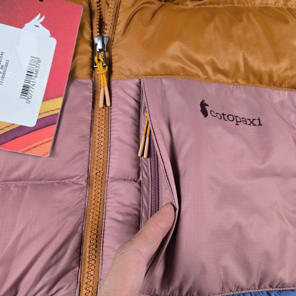 Cotopaxi Sienna/Fjord Fuego Max Down Hooded Jacket Cargo Stripes 800 FP Women M - Picture 10 of 16